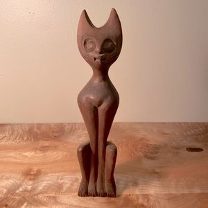 Mid-Century Vintage Wood Carved Siamese Cat
